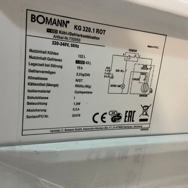 Б/у Холодильник BOMANN красный 140 см KG.320.1ROT 149 фото