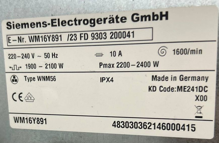 Б/у Стиральная машина Siemens IQ-890/9 кг/ WM16Y891 /23 FD 9303 252 фото